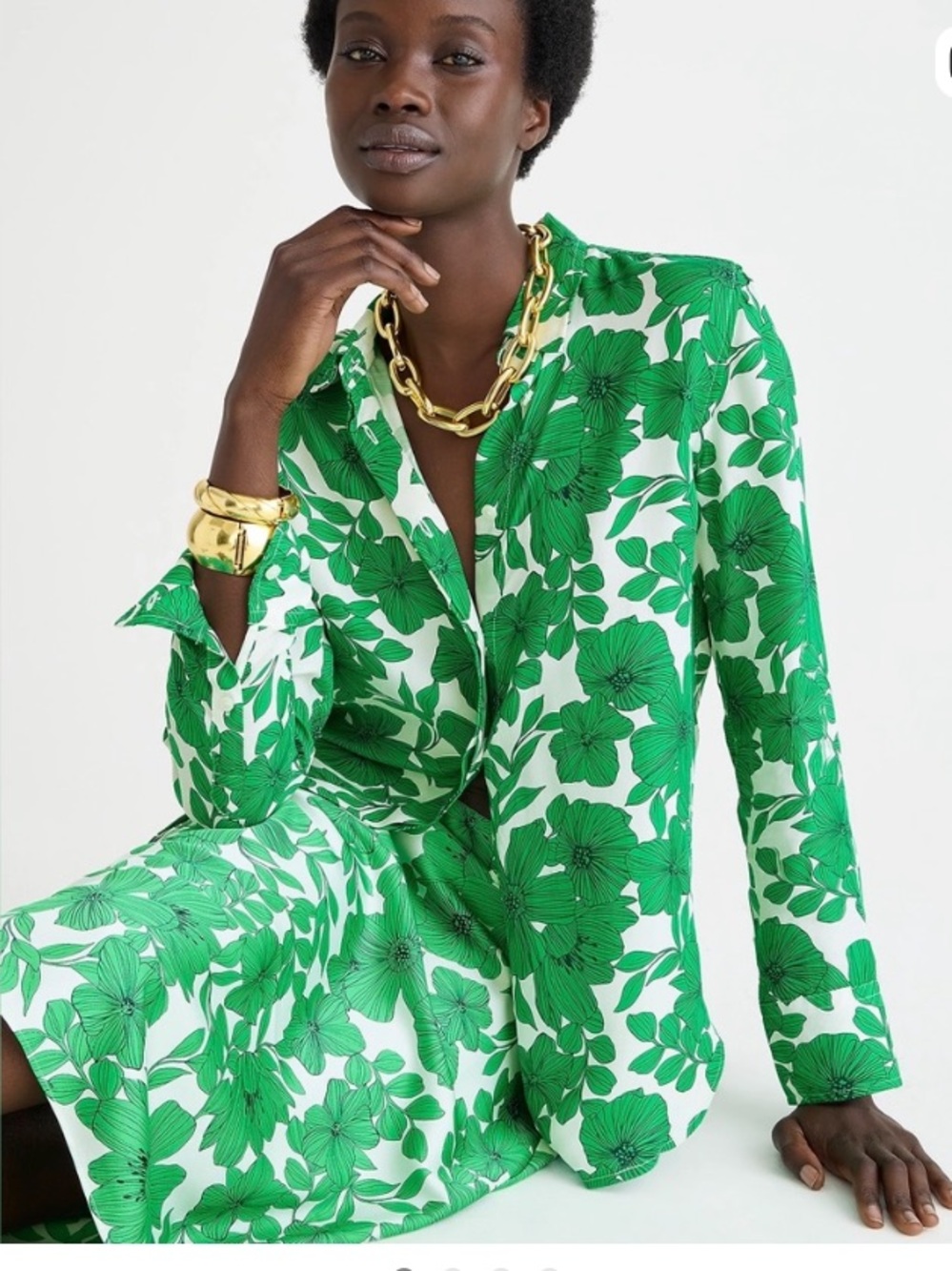 J. Crew Classic Fit Cupro Blend Blouse in Greenhouse Floral Print Green/White 2